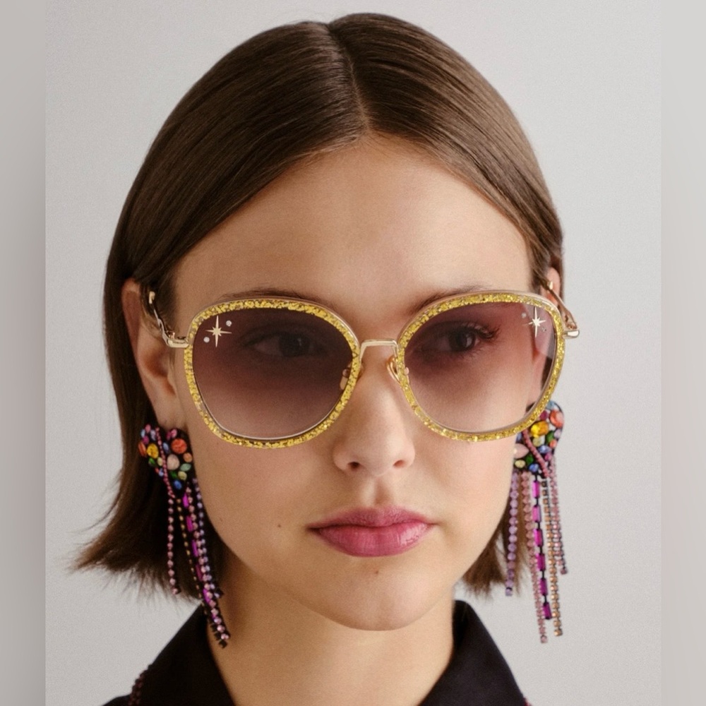Camilla “Luxor Life” Oversized Gold Glitter Brown Gradient Boho Sunglasses